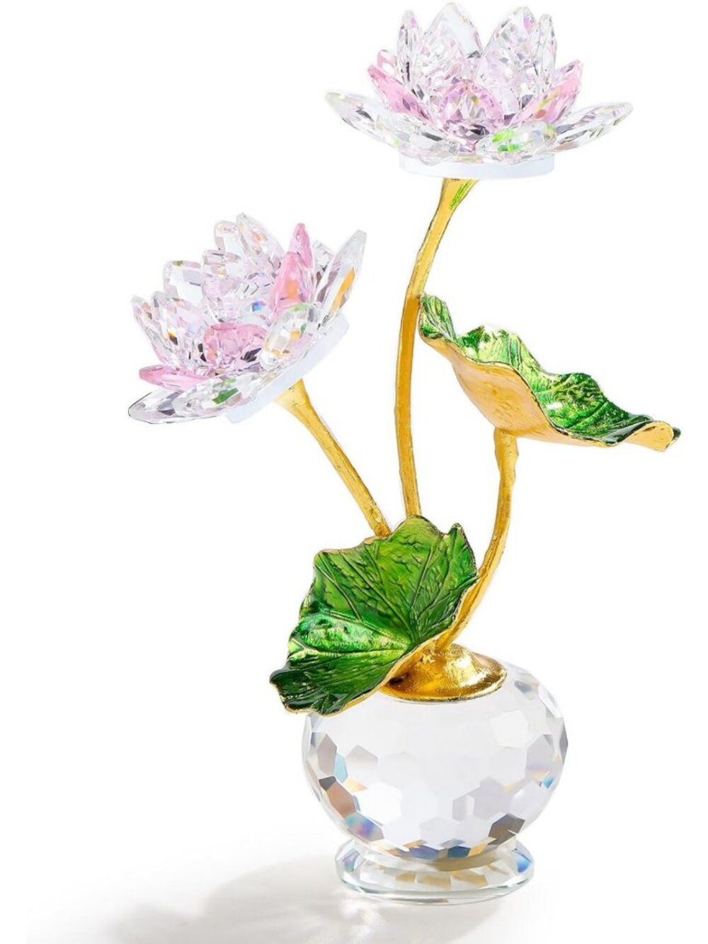 Crystal Pink Lotus Flower with Stems - Glass Decor Lotus Flower with Vases Home